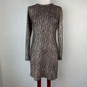 Haute Monde Black and Gold Metallic Midi Dress Size M EUC